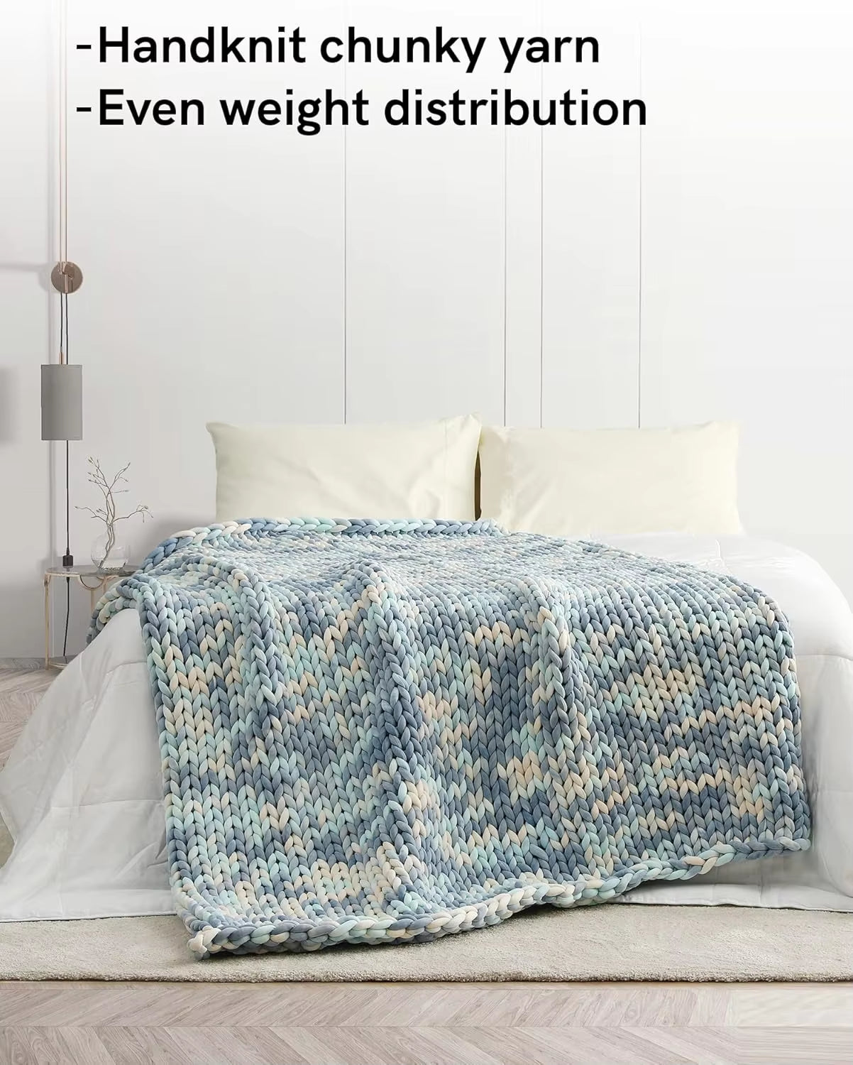 Hand Made Chunky Knit Weighted Throw Blanket for Sleep or Home Décor (Light Blue Tie-Dyed, 80''X87'' 25Lbs)